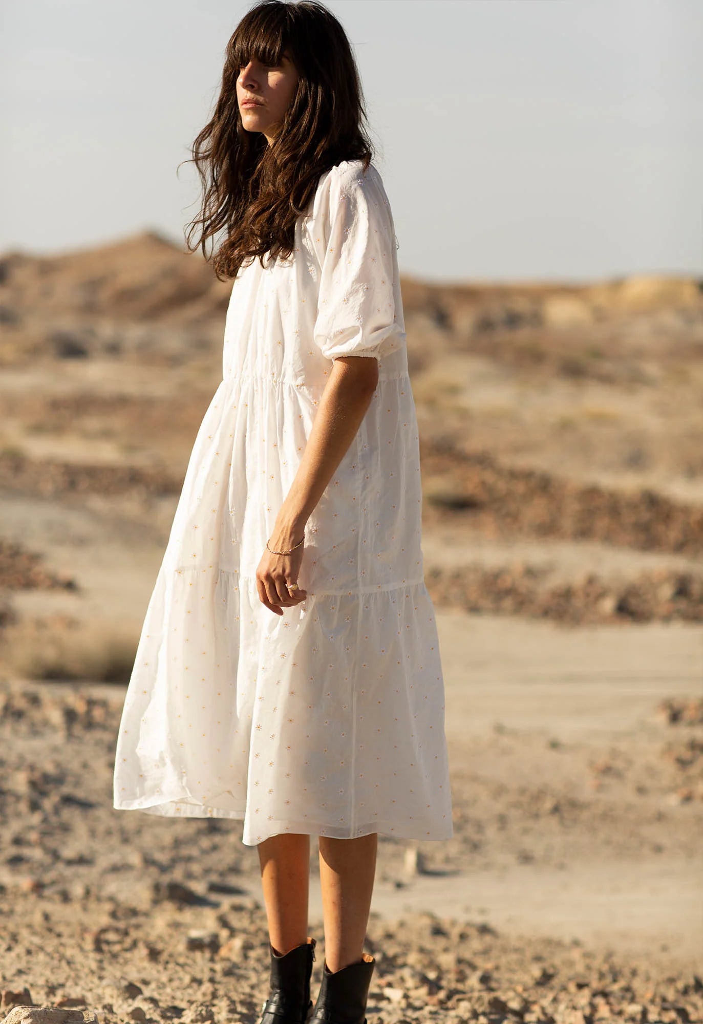 Soleil Dress in Daisy Embroidery