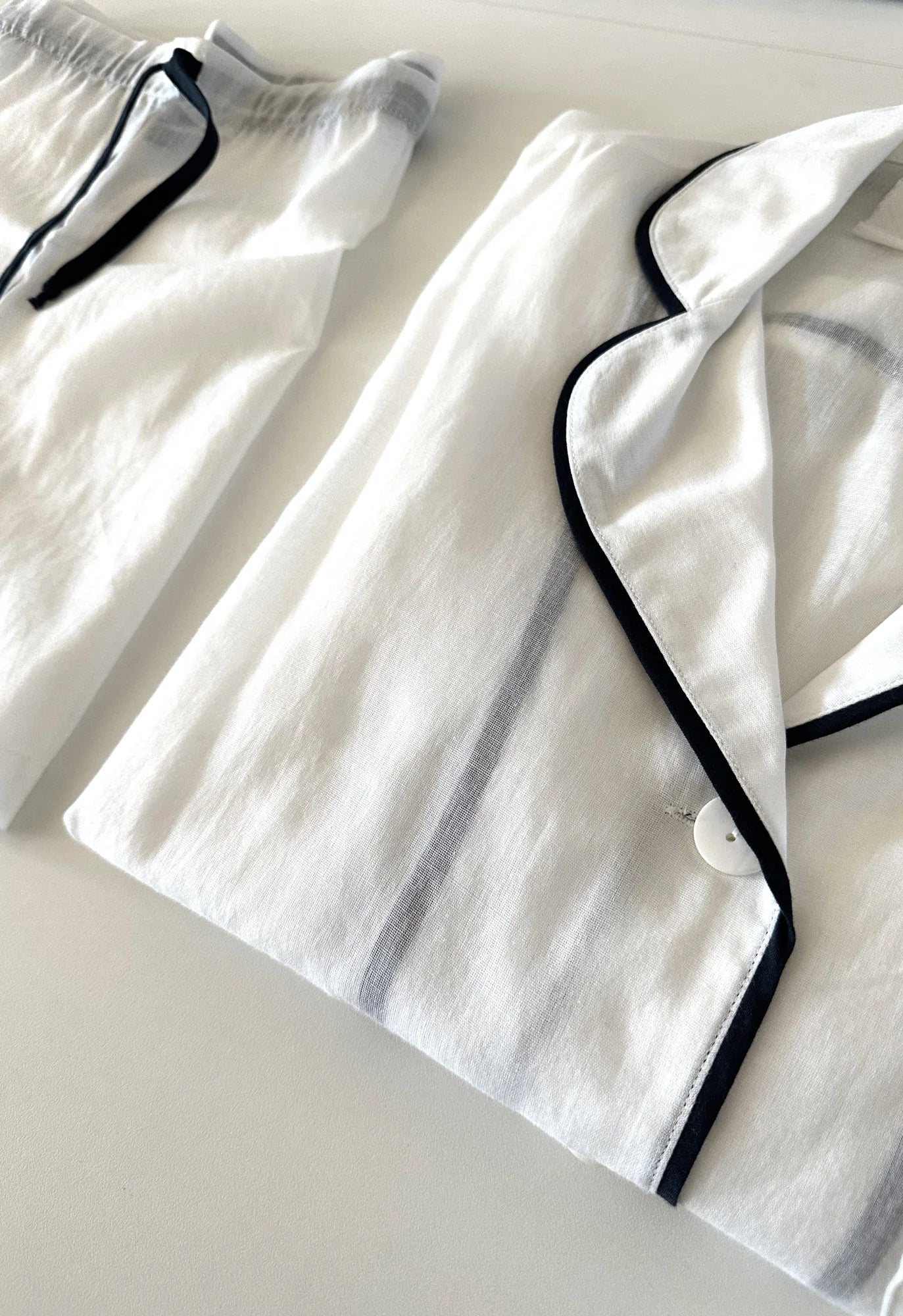 Tuxedo Stripe Pajama Short Set in White w/ Midnight