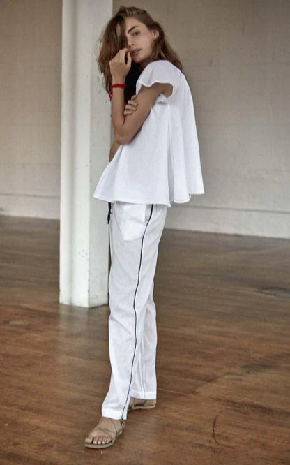 Tuxedo Stripe Pajama Short Set in White w/ Midnight