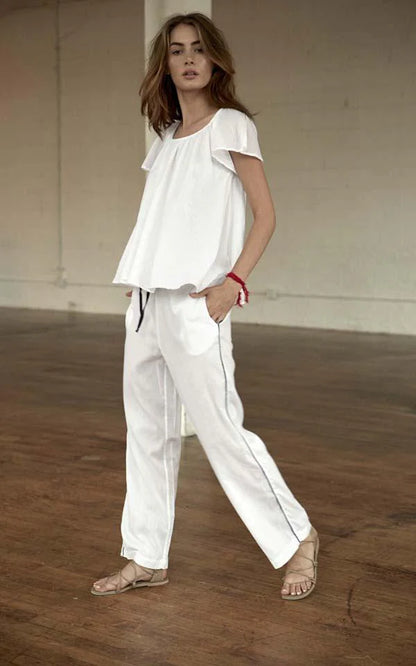 Tuxedo Stripe Pajama Short Set in White w/ Midnight